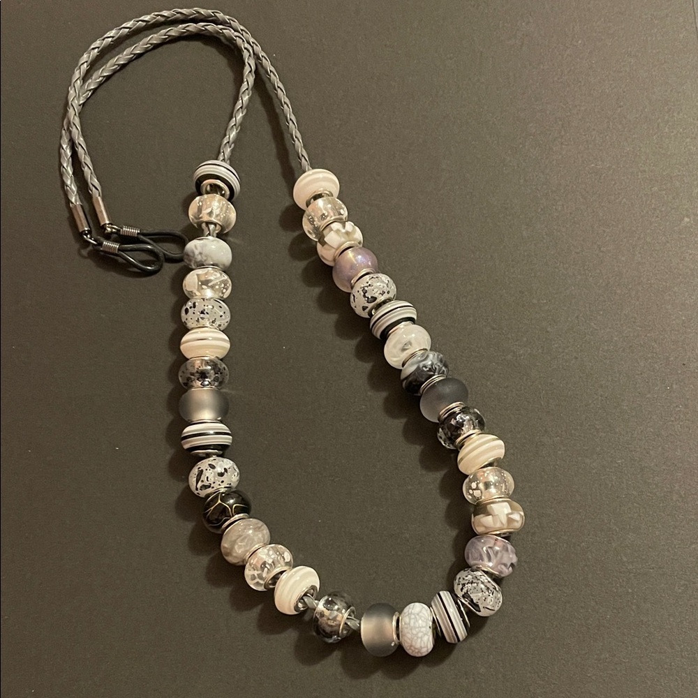 Handmade Black, Gray, and White Beaded Eyeglass Cord